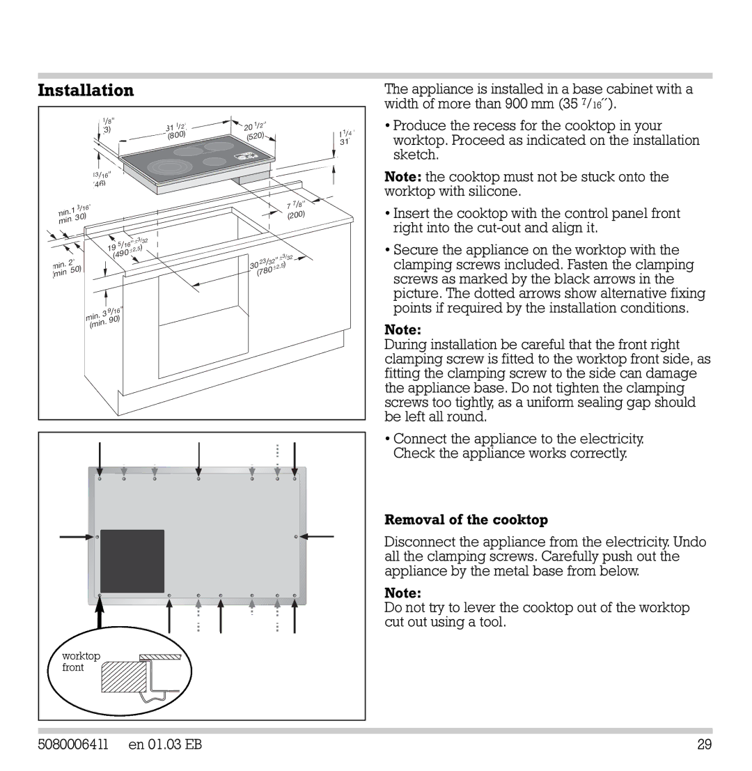 Gaggenau CK 481-6 manual Installation, 5080006411 En 01.03 EB 