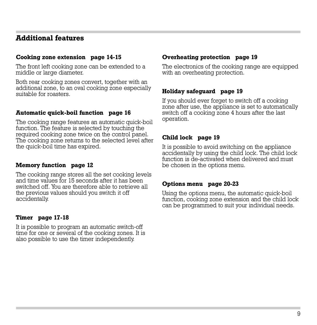 Gaggenau CK 481-6 manual Additional features 