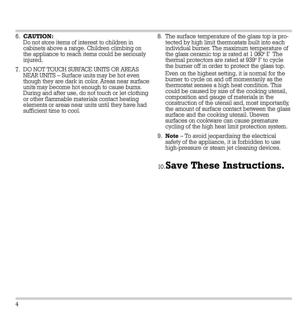 Gaggenau CK 481-6 manual Save These Instructions 