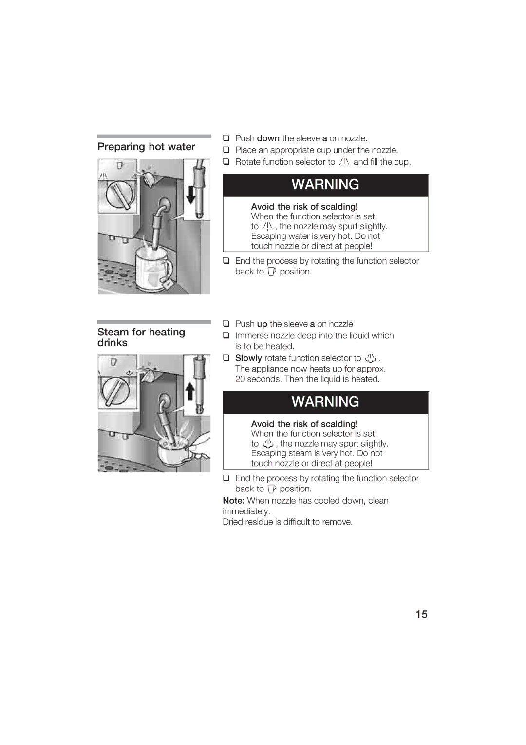 Gaggenau CM200610 manual Preparing hot water Steam for heating drinks 