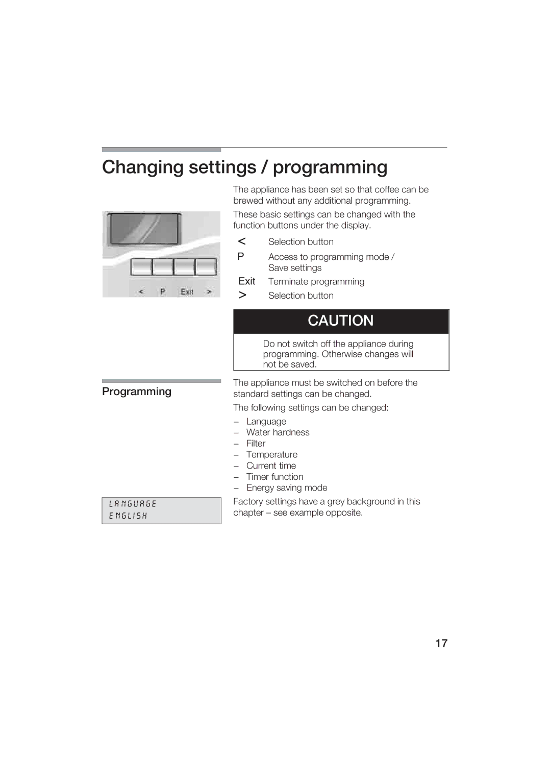 Gaggenau CM200610 manual Changing settings / programming, Programming 