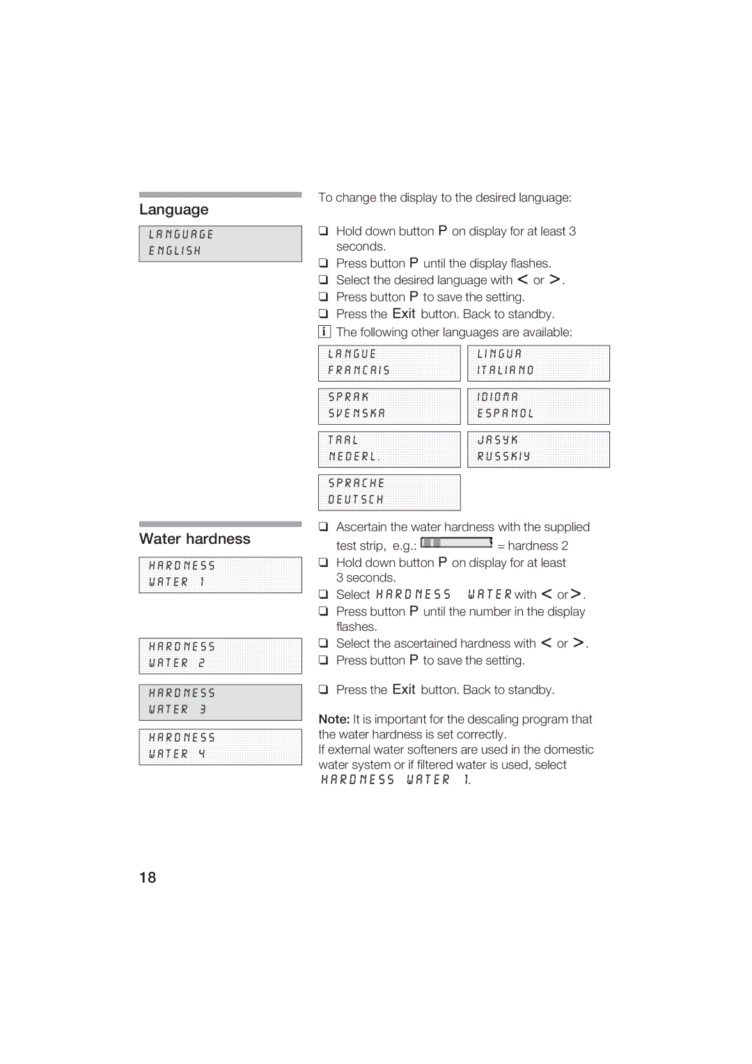 Gaggenau CM200610 manual Language, Water hardness, Hardness Water 