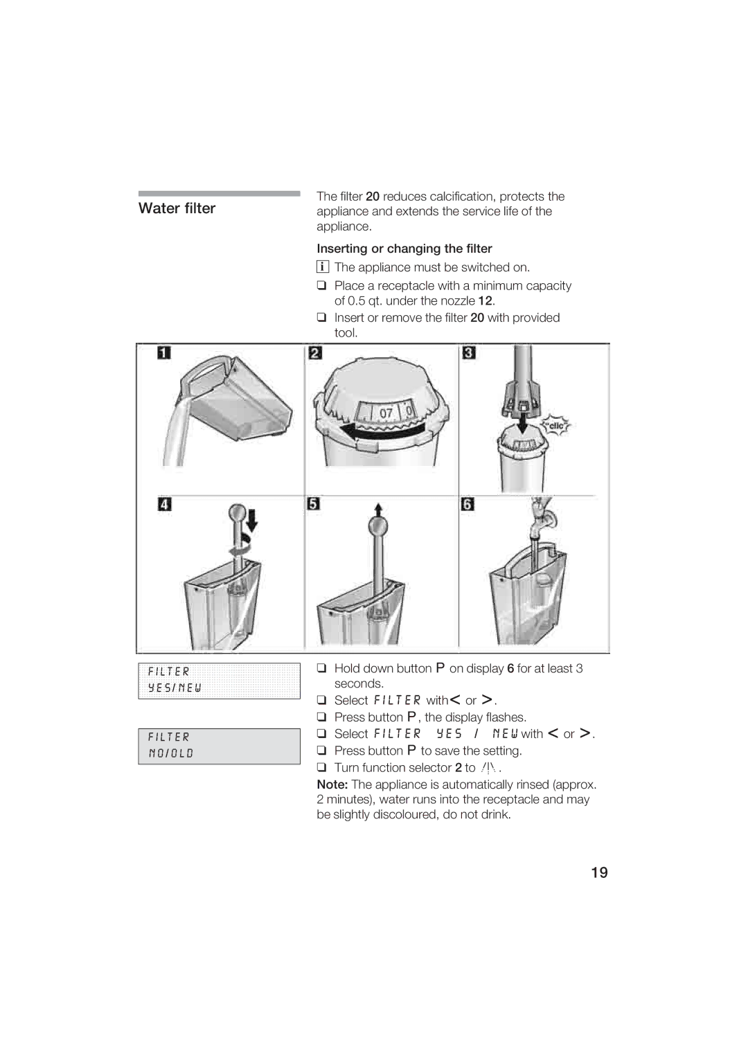 Gaggenau CM200610 manual Water filter 