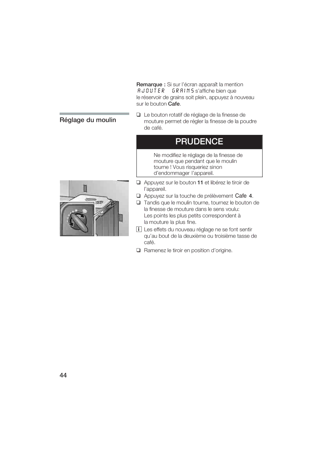 Gaggenau CM200610 manual Réglage du moulin 