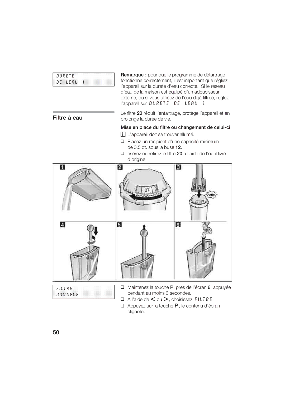 Gaggenau CM200610 manual Filtre à eau 