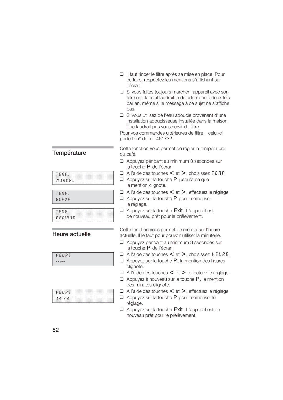 Gaggenau CM200610 manual Température, Heure actuelle 