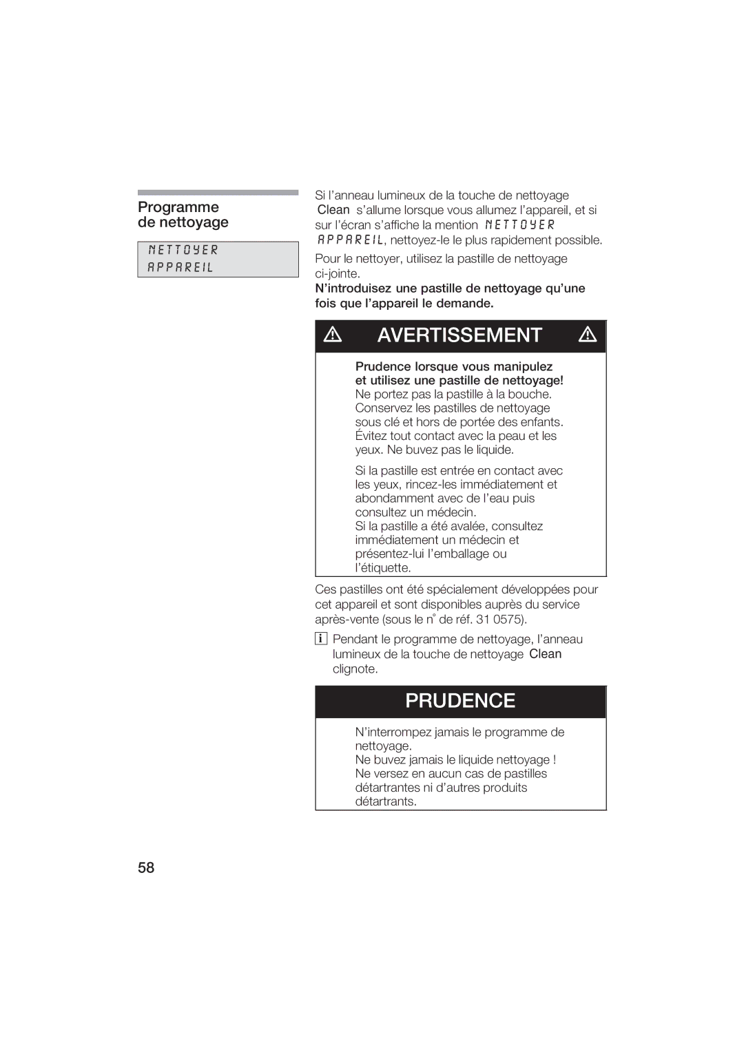 Gaggenau CM200610 manual Programme denettoyage, Nettoyer Appareil 