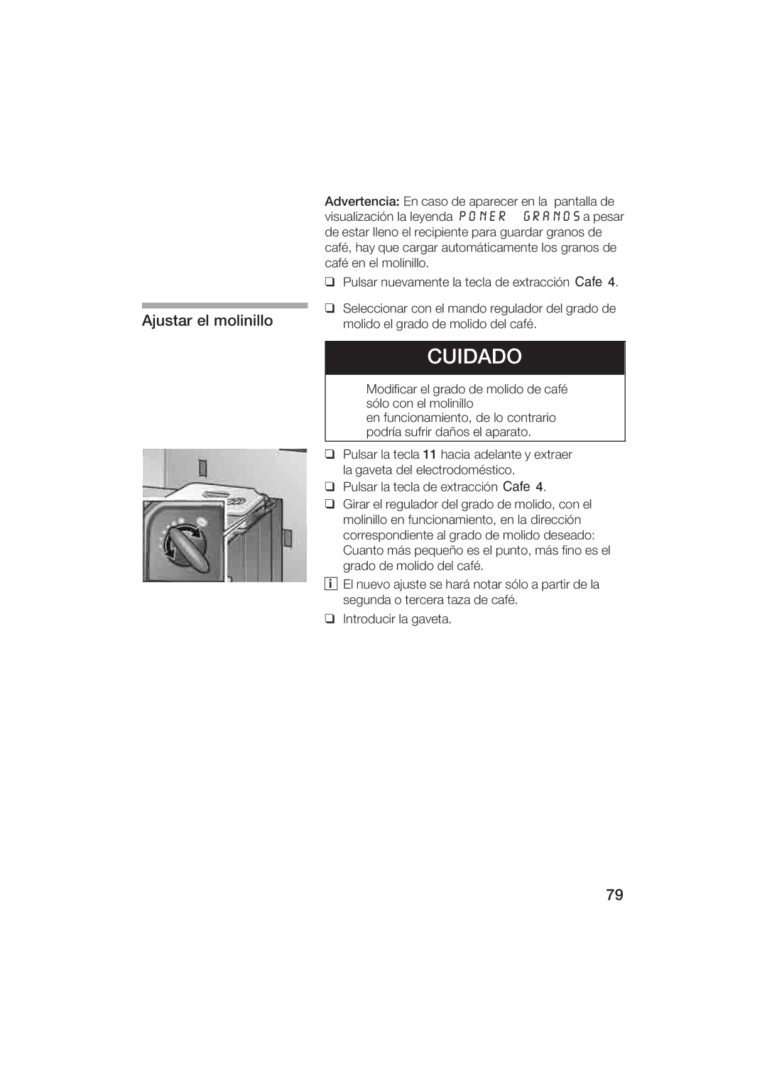 Gaggenau CM200610 manual Ajustar el molinillo 