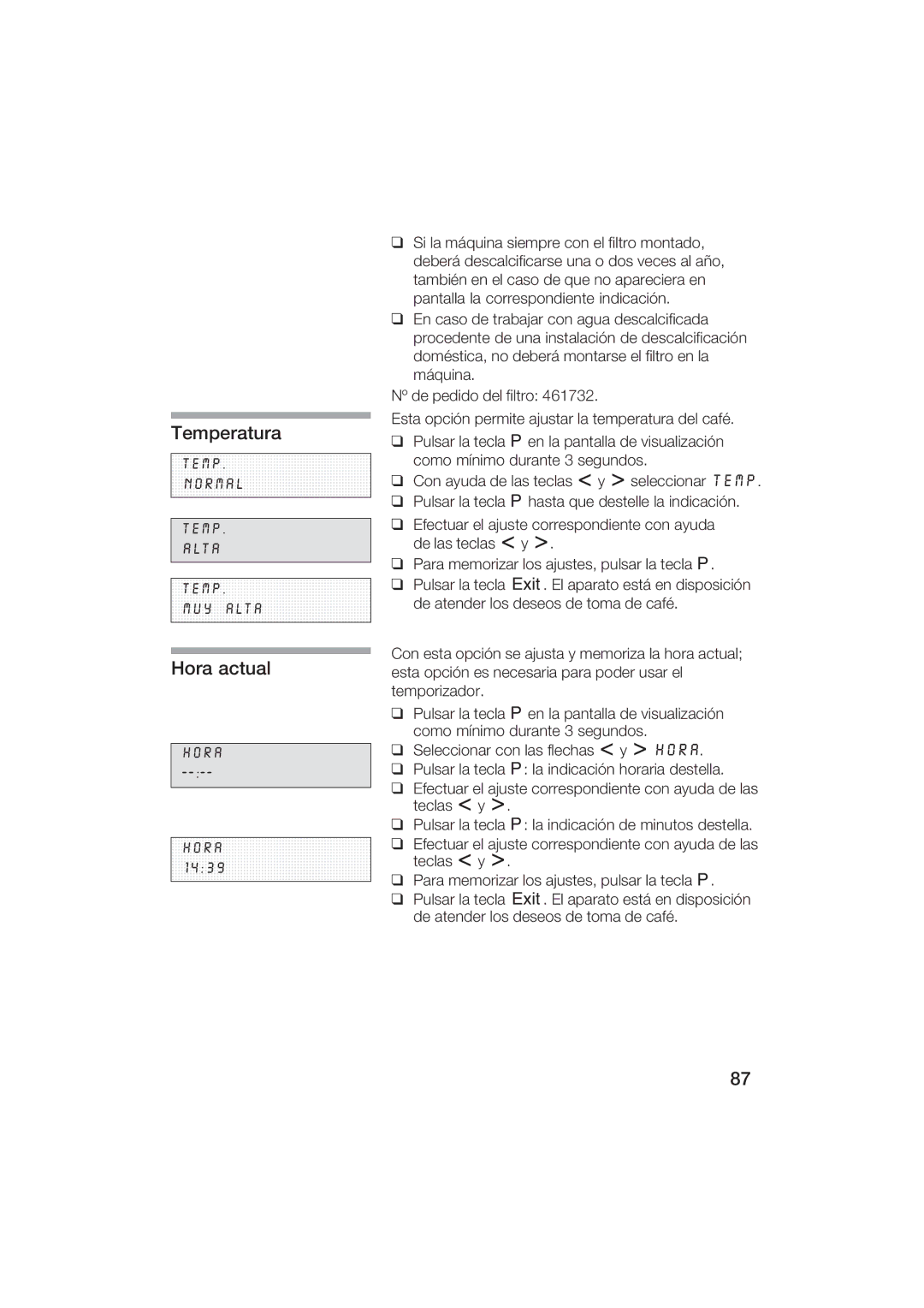 Gaggenau CM200610 manual Temperatura, Hora actual 