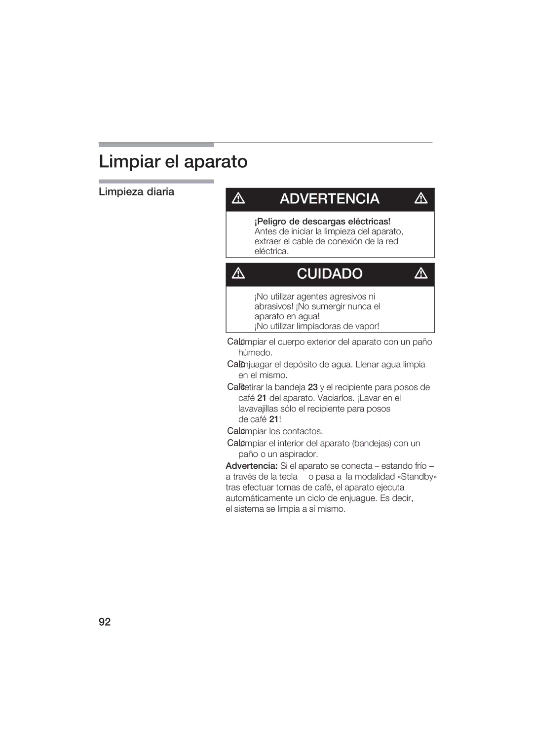 Gaggenau CM200610 manual Limpia el apa ao, Dvrtnci 