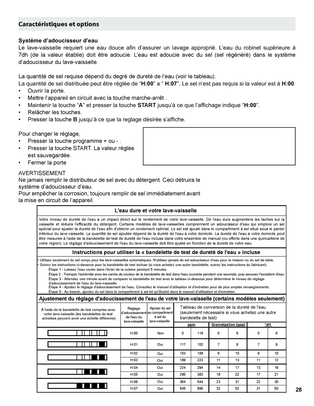 Gaggenau DF 241 manual Caractéristiques et options, VWqPHG¶DGRXFLVVHXUG¶HDX, Avertissement 