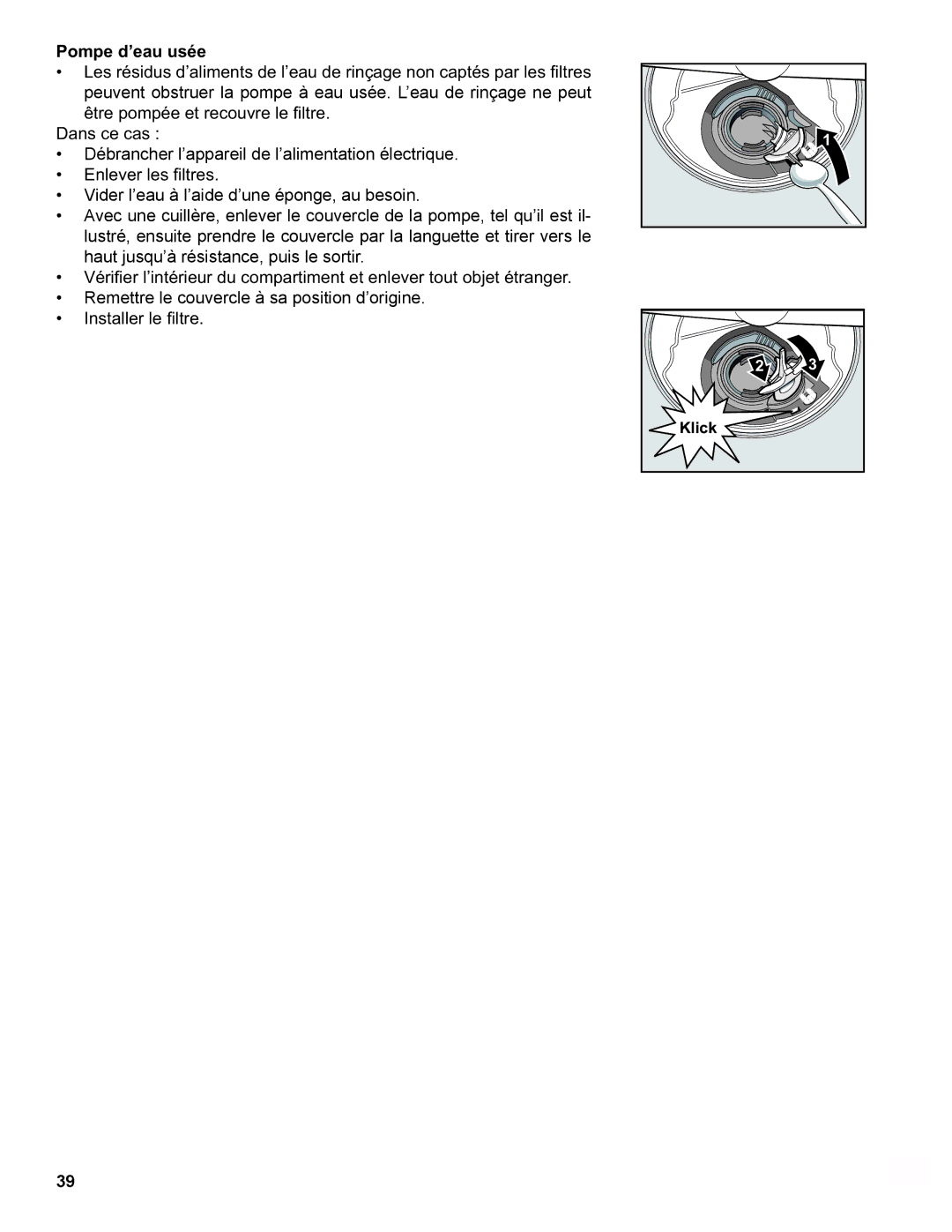 Gaggenau DF 241 manual 3RPSHG¶HDXXVpH, DqvFhFdv, ‡ QohyhuOhv¿Owuhv, ‡ ,QvwdoohuOh¿Owuh 