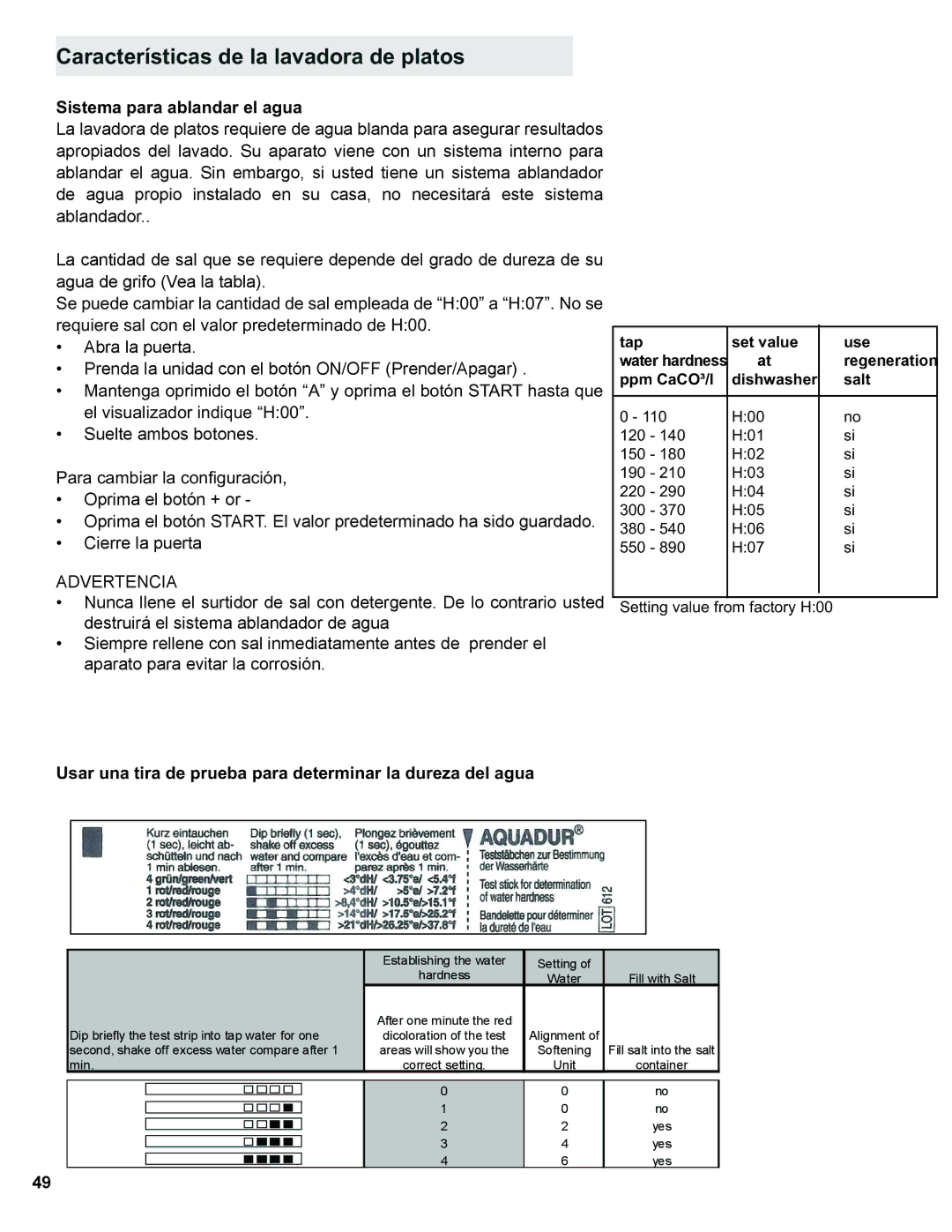 Gaggenau DF 241 manual DUDFWHUtVWLFDVGHODODYDGRUDGHSODWRV, 6LVWHPDSDUDDEODQGDUHODJXD, ‡ Suelte ambos botones 