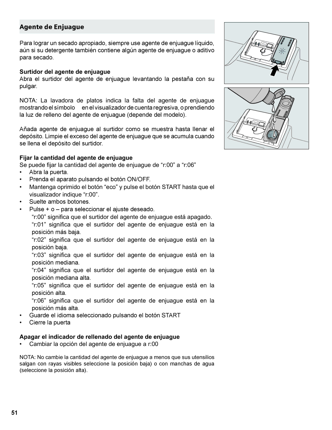 Gaggenau DF 241 manual Agente de Enjuague, 6XUWLGRUGHODJHQWHGHHQMXDJXH, LmduOdFdqwlgdgGhoDjhqwhGhHqmxdjxh 