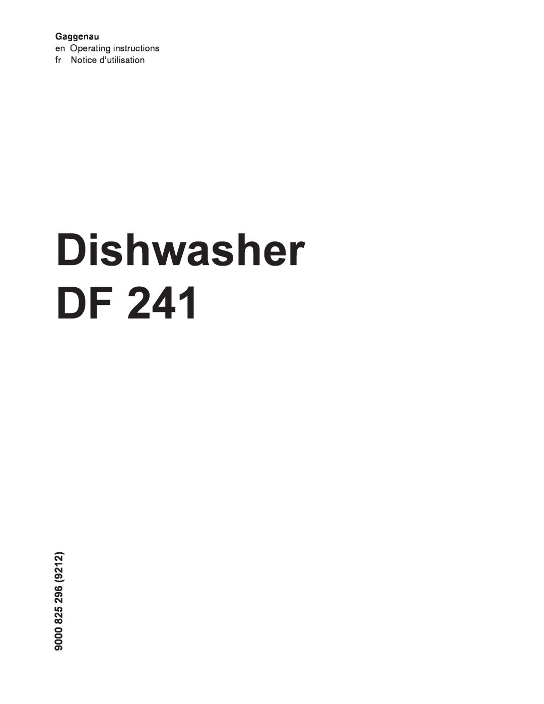 Gaggenau DF 241 manual Dishwasher DF, 825 296 921, 9000, Gaggenau 