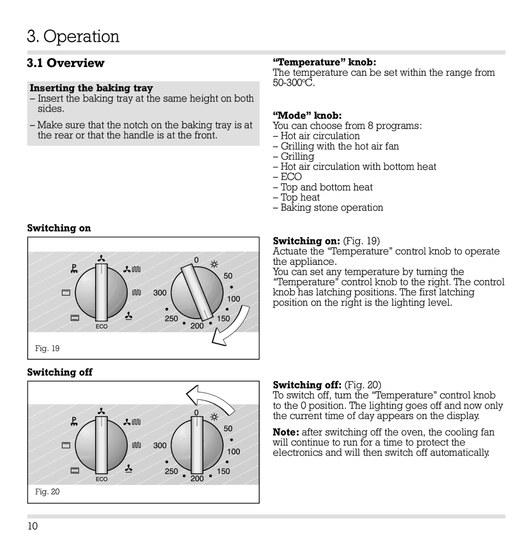 Gaggenau EB 210/211 installation instructions Operation, Overview 