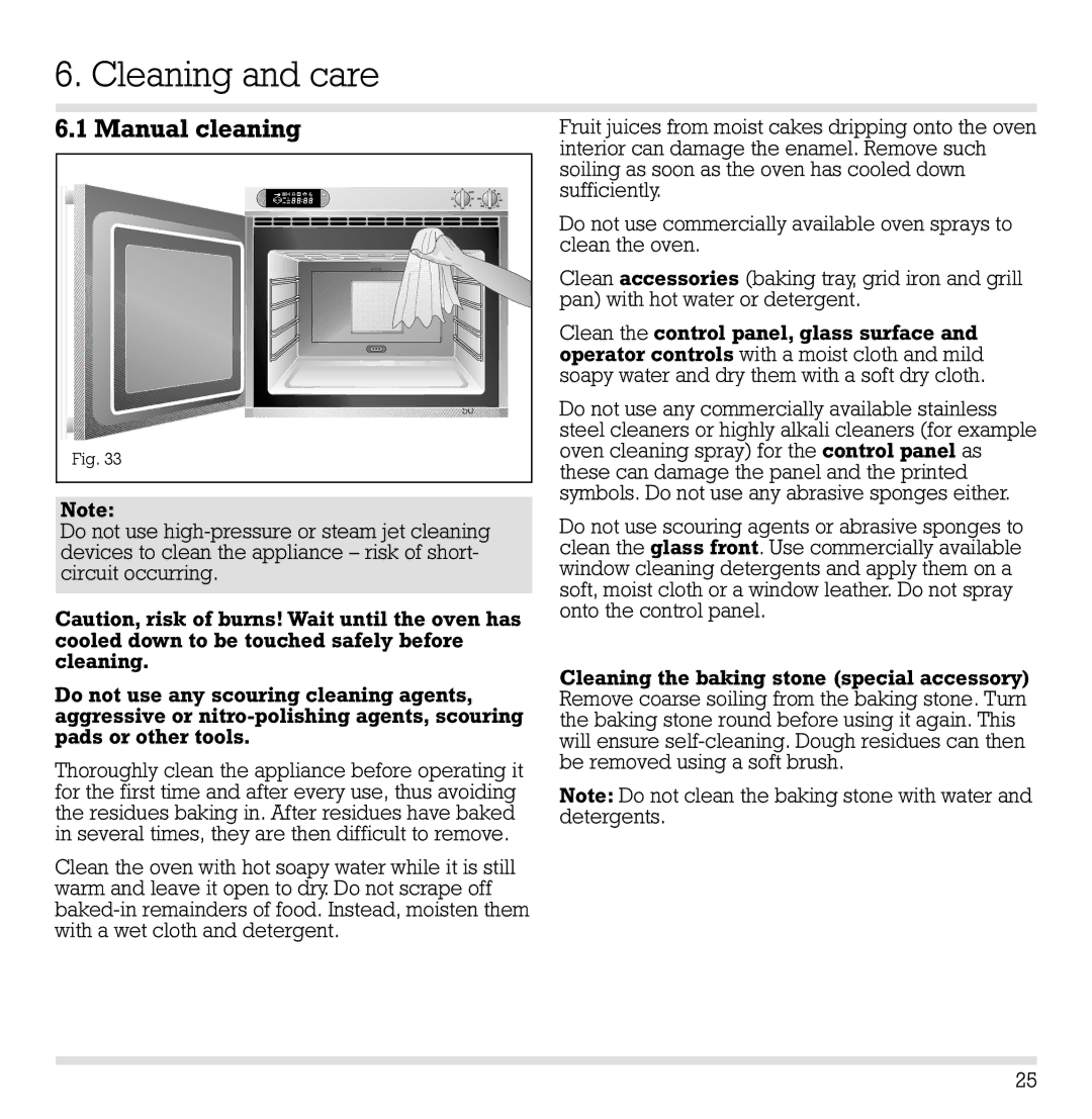 Gaggenau EB 210/211 installation instructions Cleaning and care, Manual cleaning 