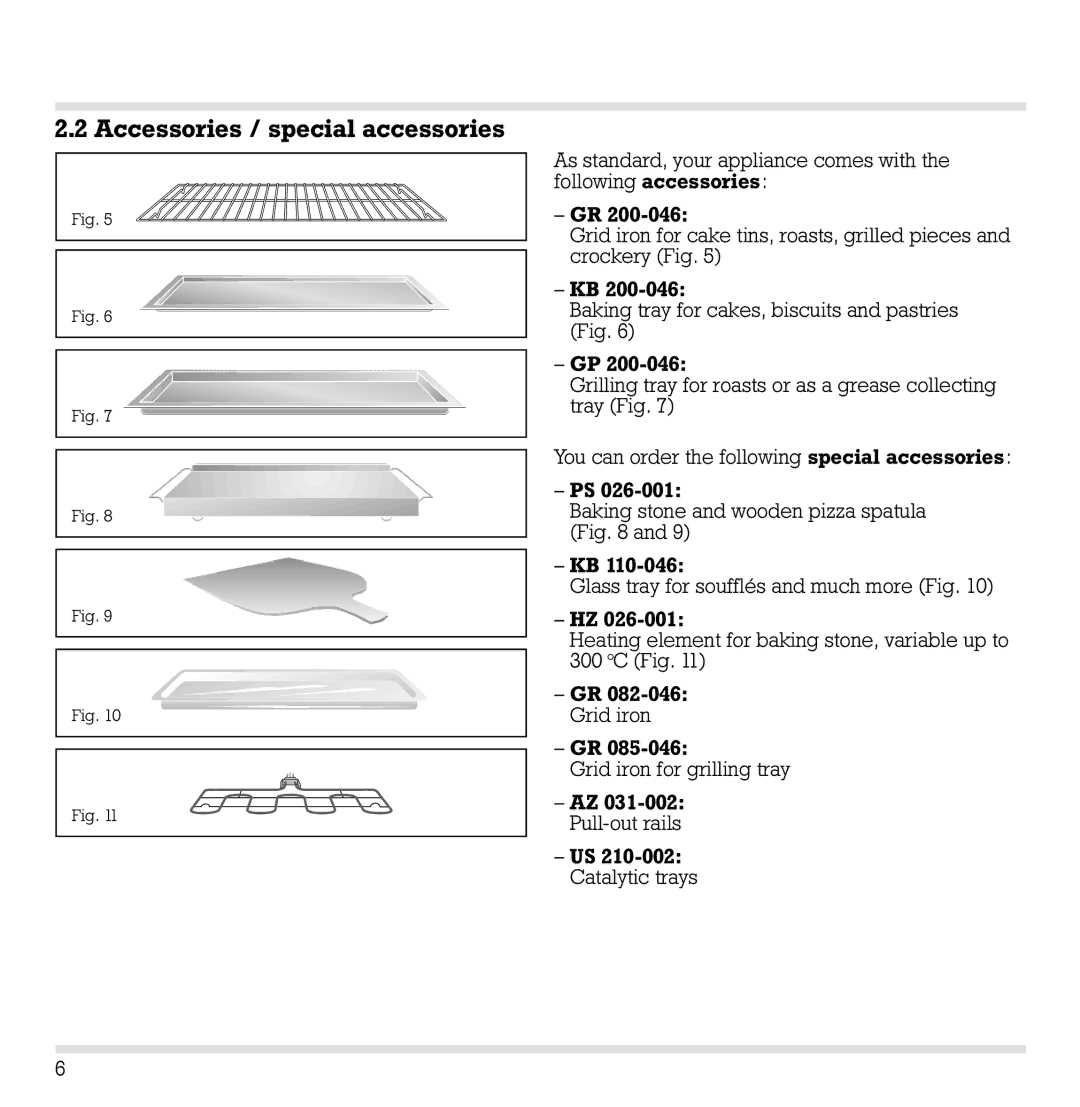 Gaggenau EB 210/211 installation instructions Accessories / special accessories 