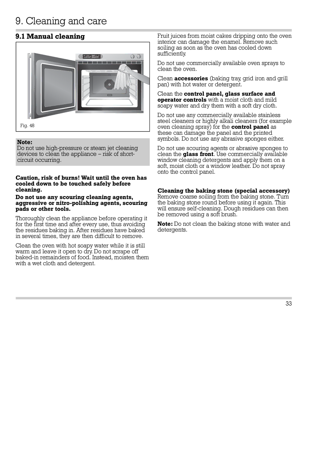 Gaggenau EB 290/291, EB 270/271 installation instructions Cleaning and care, Manual cleaning 