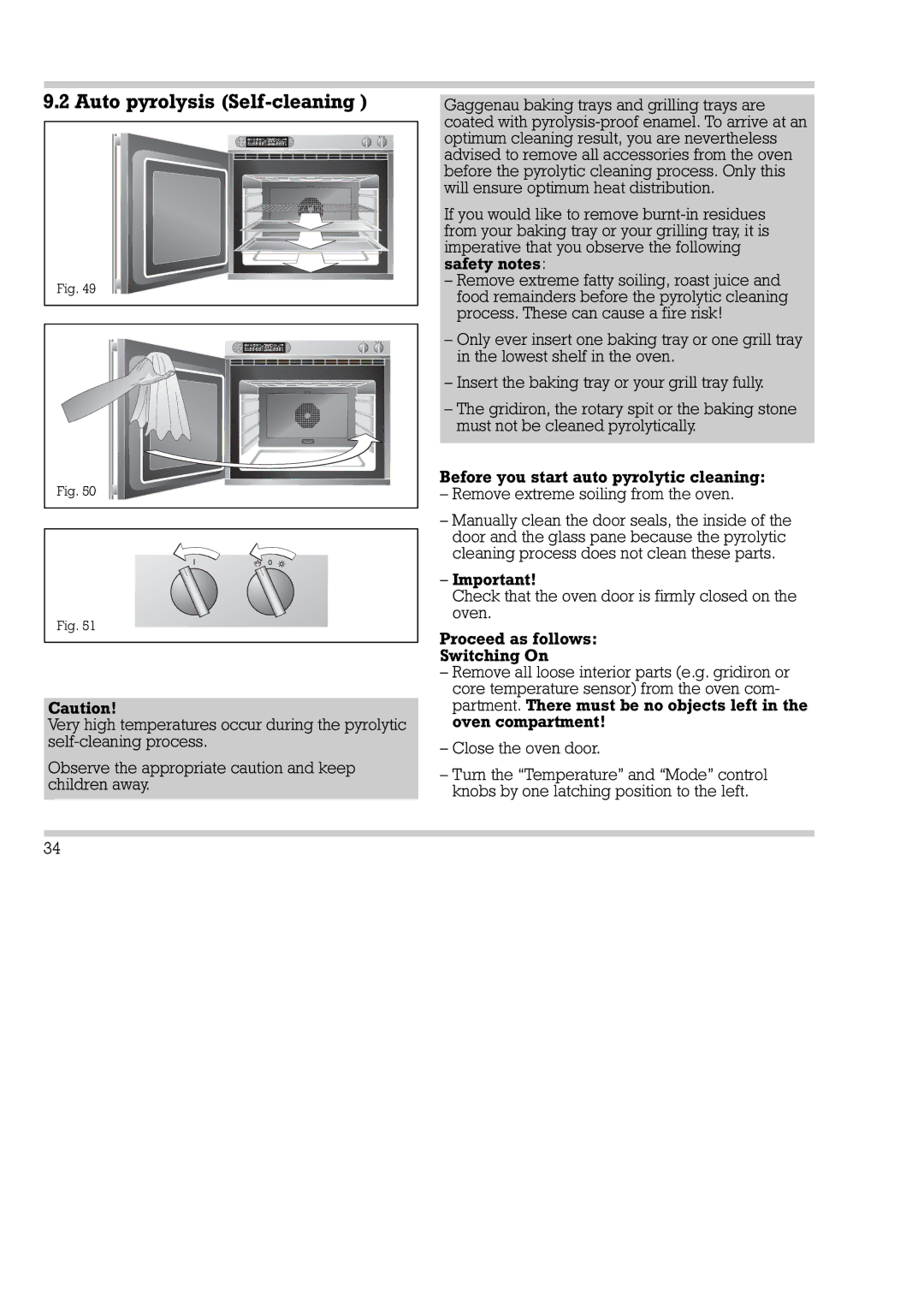 Gaggenau EB 270/271, EB 290/291 installation instructions Auto pyrolysis Self-cleaning 