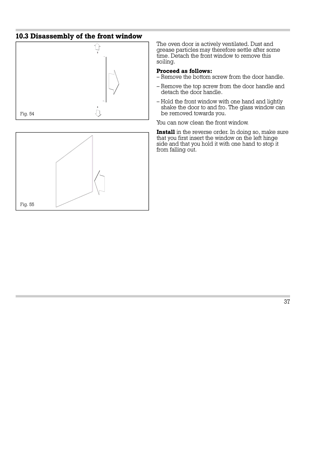 Gaggenau EB 290/291, EB 270/271 installation instructions Disassembly of the front window 