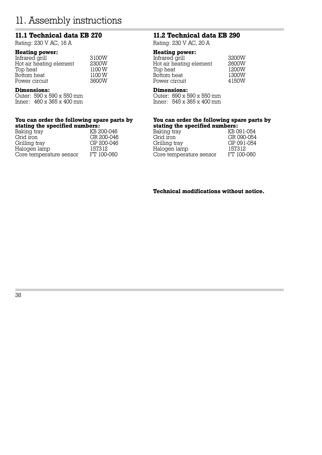 Gaggenau EB 270/271, EB 290/291 installation instructions Assembly instructions, Technical data EB 