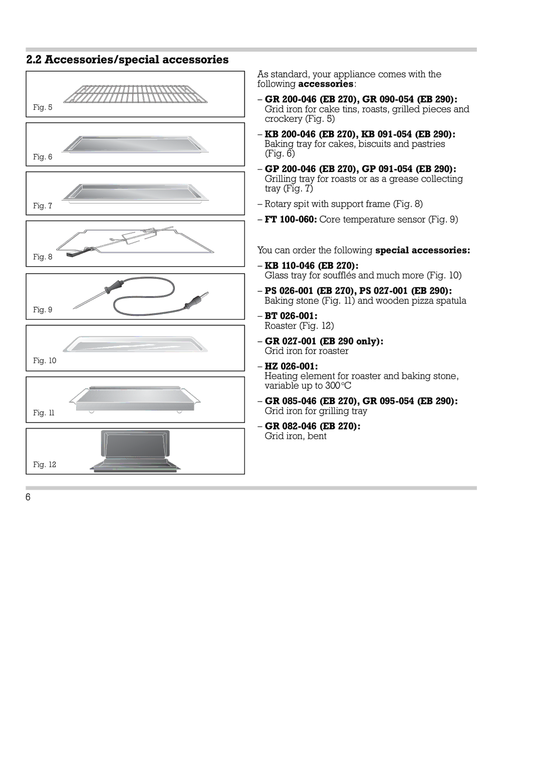 Gaggenau EB 270/271, EB 290/291 installation instructions Accessories/special accessories 