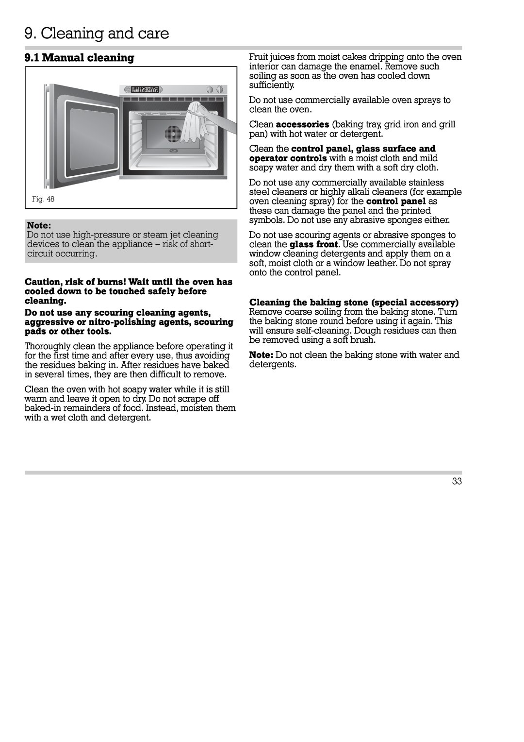 Gaggenau EB 290/291, EB 270/271 installation instructions Cleaning and care, Manual cleaning 