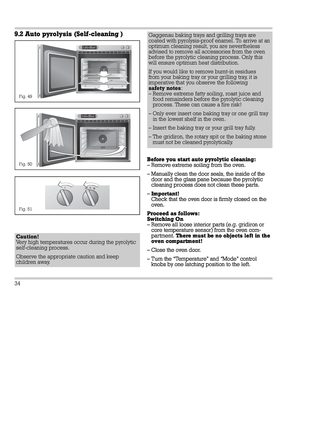 Gaggenau EB 270/271, EB 290/291 installation instructions Auto pyrolysis Self-cleaning 