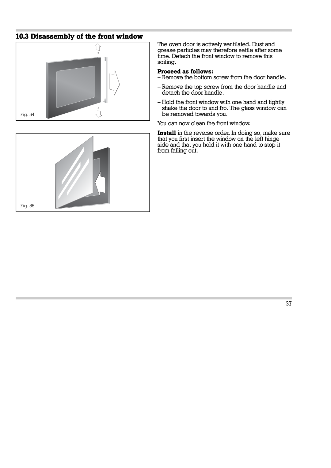 Gaggenau EB 290/291, EB 270/271 installation instructions Disassembly of the front window 