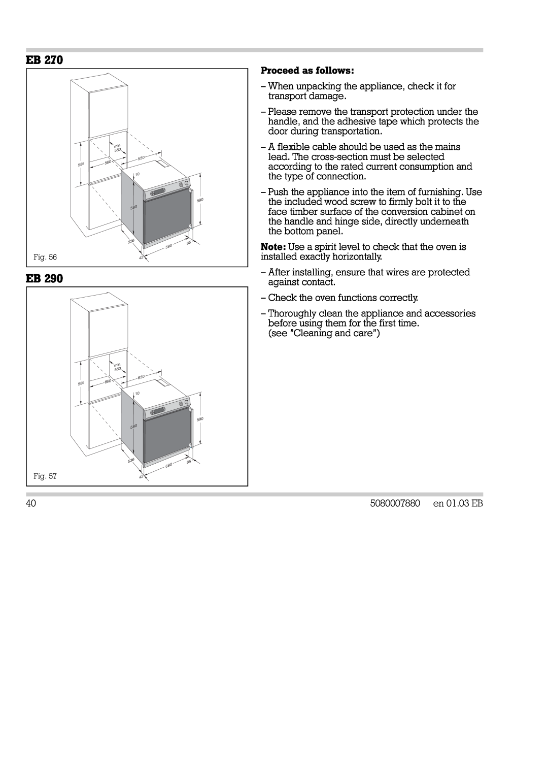 Gaggenau EB 270/271, EB 290/291 installation instructions 