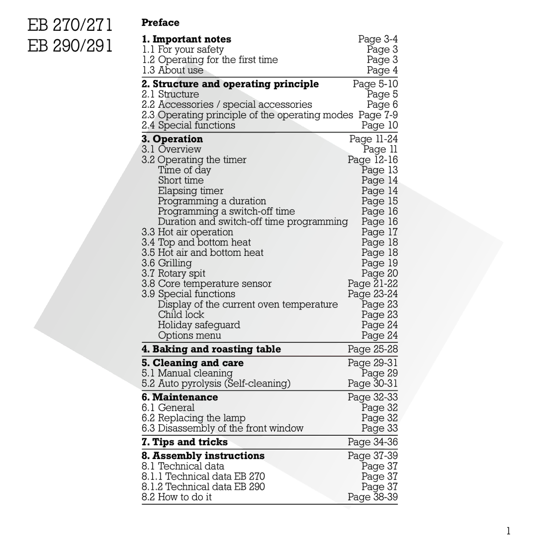 Gaggenau EB 291, EB 271 manual EB 270/271 EB 290/291 