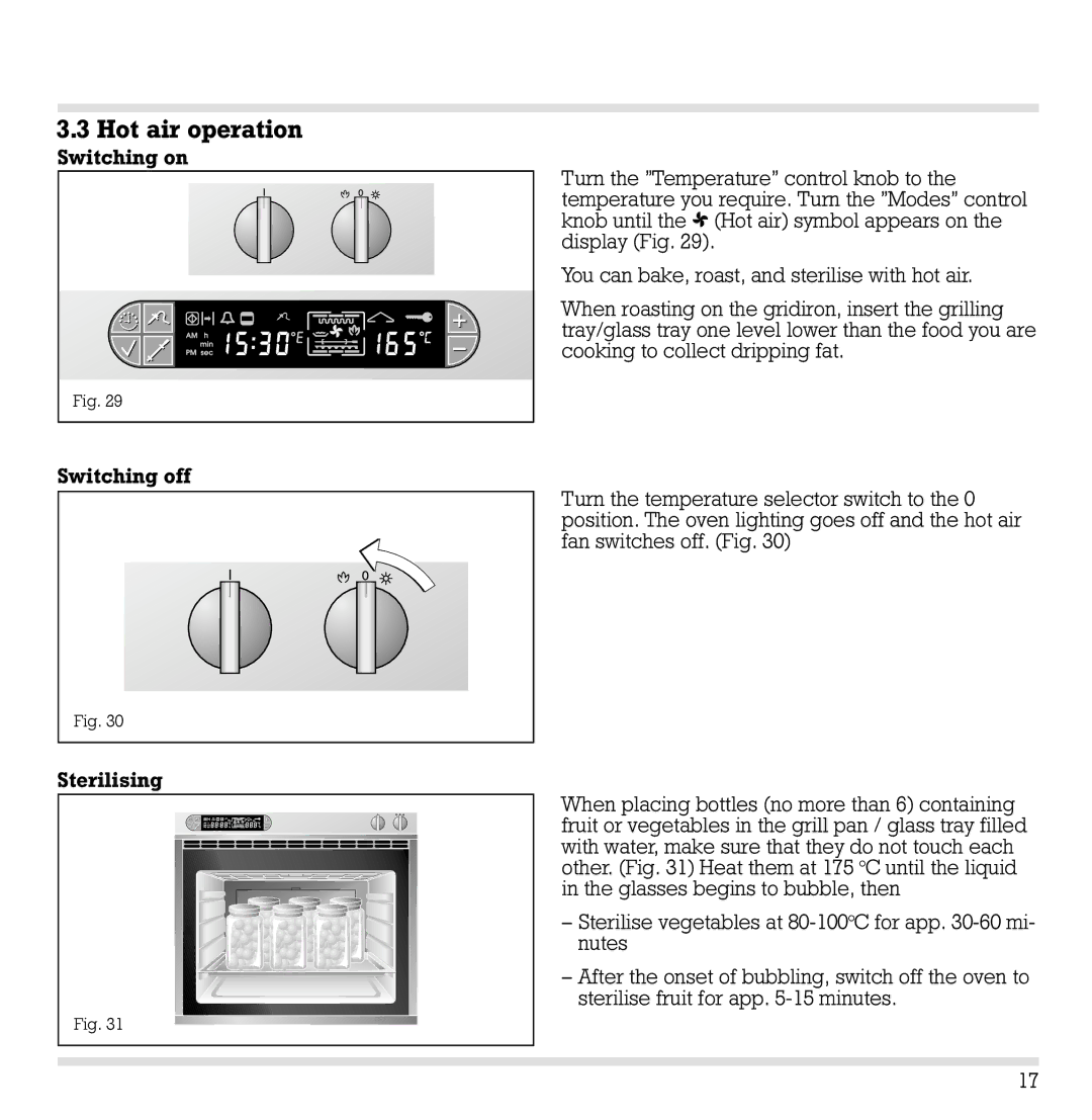 Gaggenau EB 290, EB 291, EB 271, EB 270 manual Hot air operation 