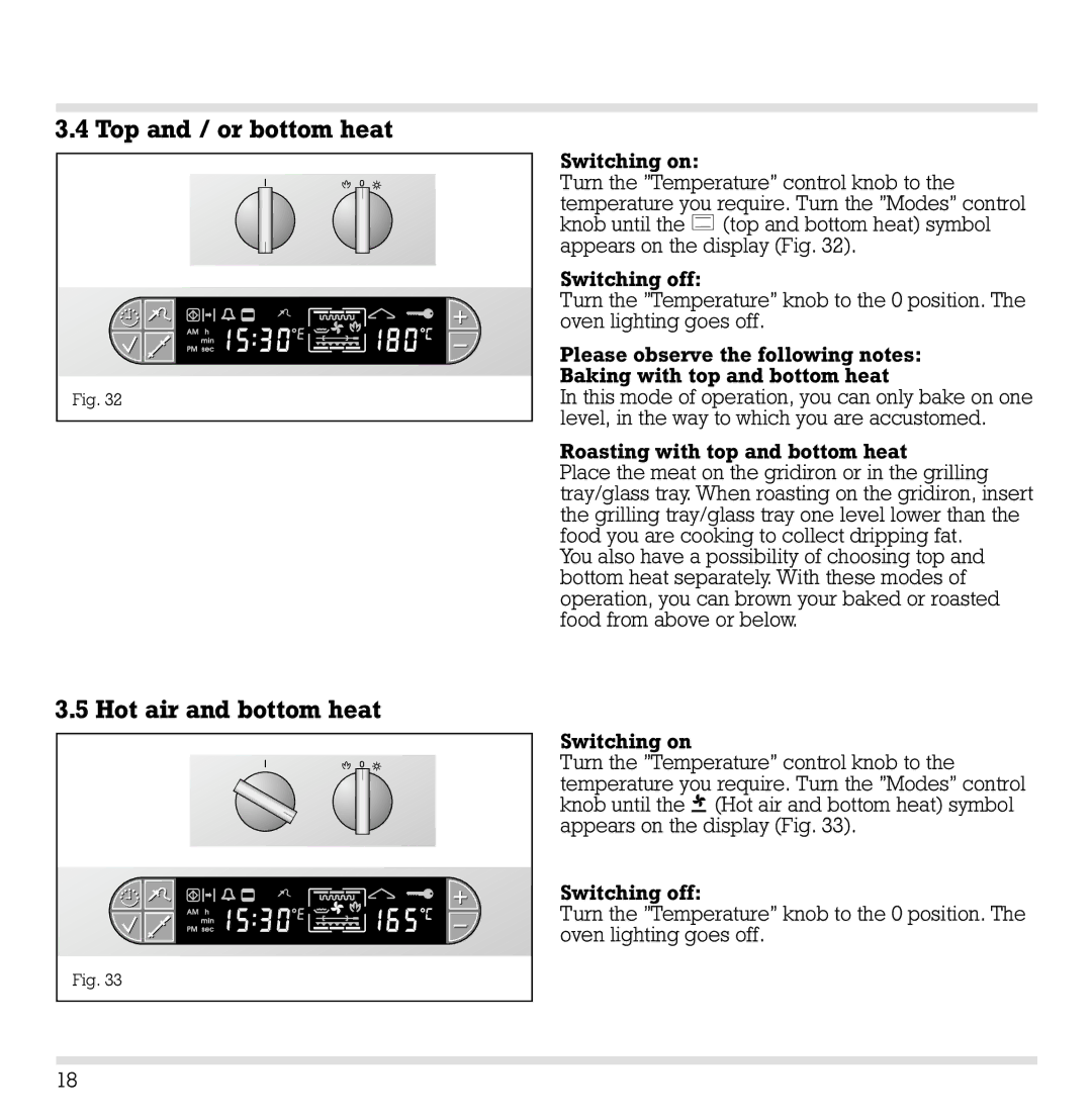 Gaggenau EB 271, EB 291, EB 290, EB 270 manual Top and / or bottom heat, Hot air and bottom heat 