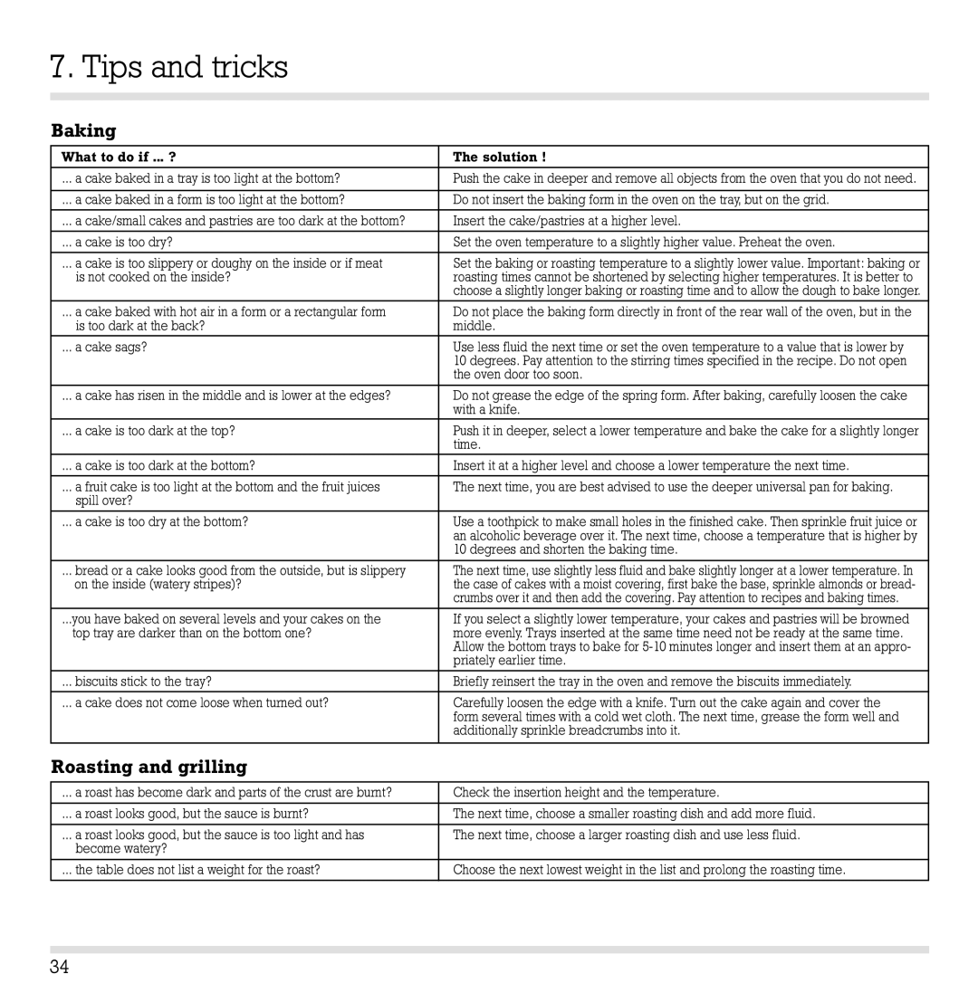 Gaggenau EB 271, EB 291, EB 290, EB 270 manual Tips and tricks, Baking 