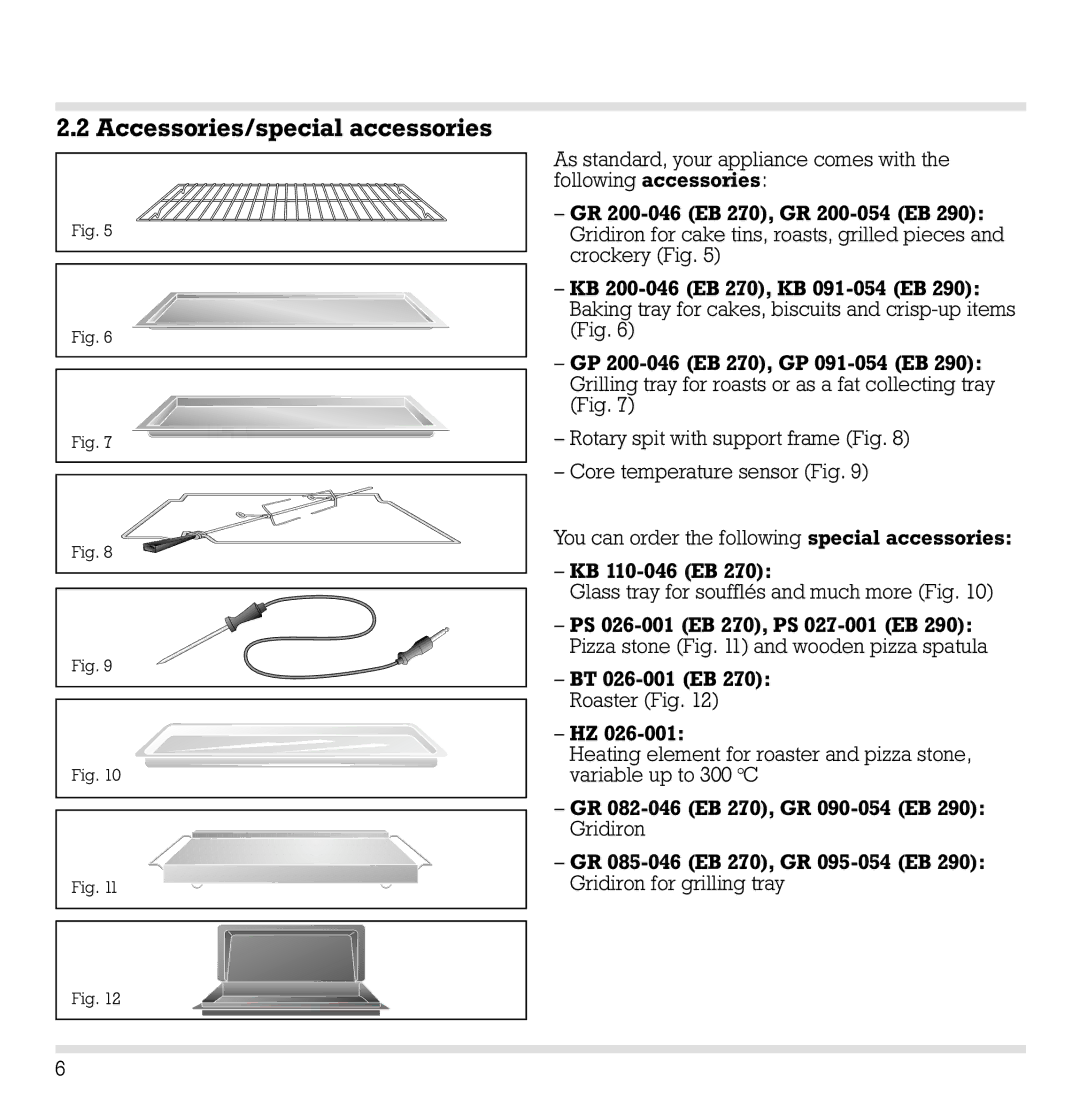 Gaggenau EB 271, EB 291, EB 290, EB 270 manual Accessories/special accessories 