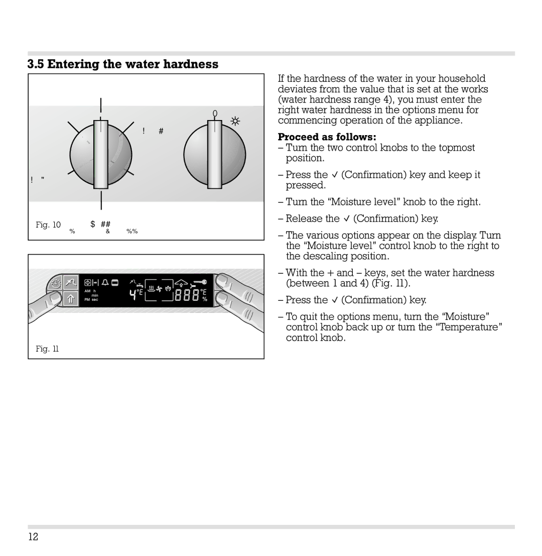 Gaggenau ED 220/221-6 manual Entering the water hardness 