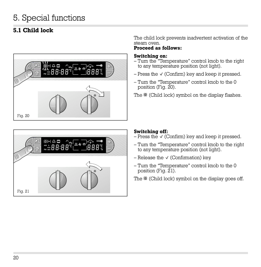 Gaggenau ED 220/221-6 manual Special functions, Child lock 