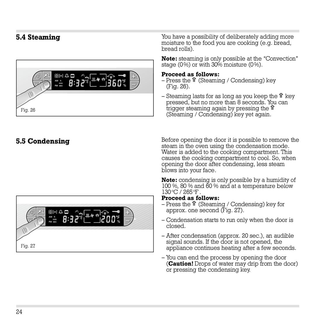 Gaggenau ED 220/221-6 manual Steaming, Condensing 