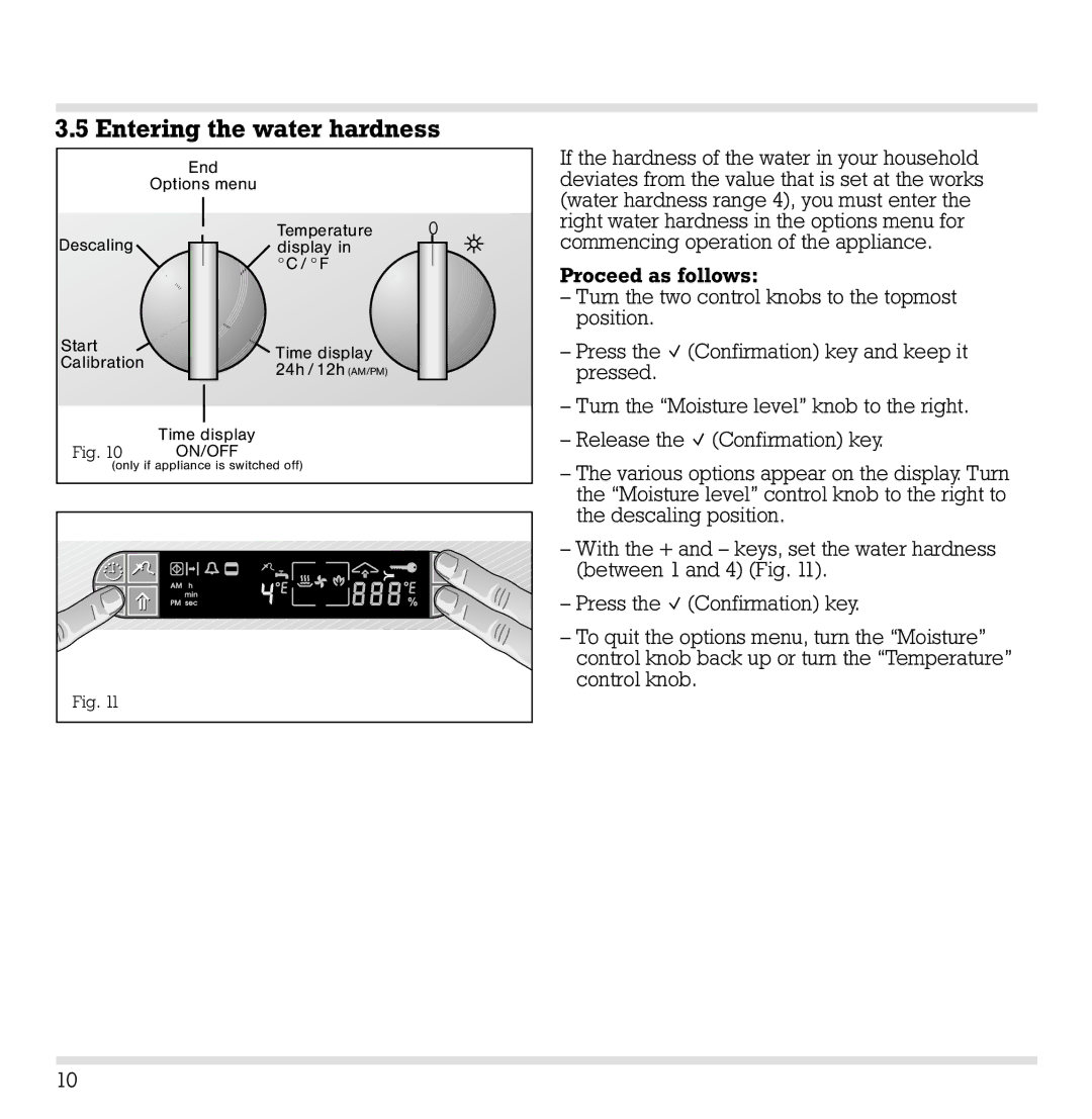 Gaggenau ED 220, ED221 manual Entering the water hardness 