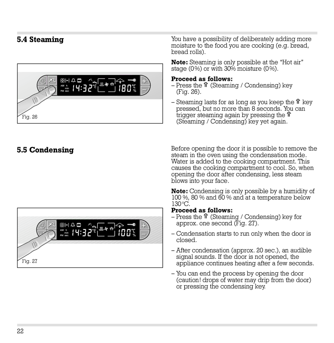 Gaggenau ED 220, ED221 manual Steaming, Condensing 