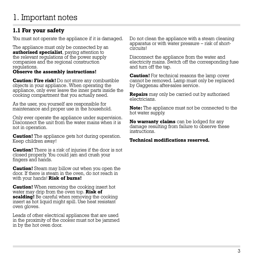 Gaggenau ED221, ED 220 manual Important notes, For your safety 