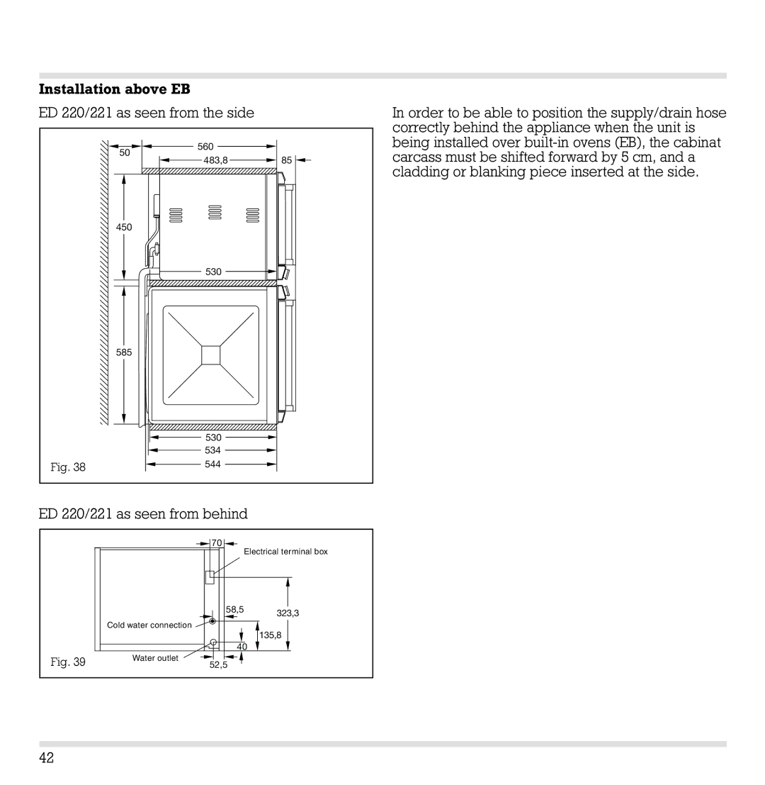 Gaggenau ED221 manual Installation above EB ED 220/221 as seen from the side 