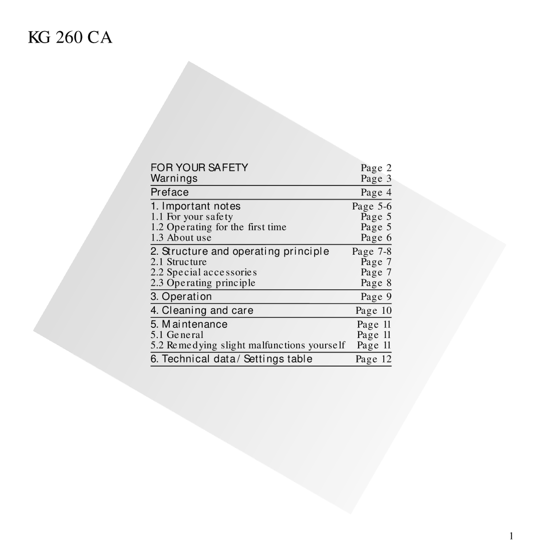 Gaggenau KG 260 CA manual For Your Safety 