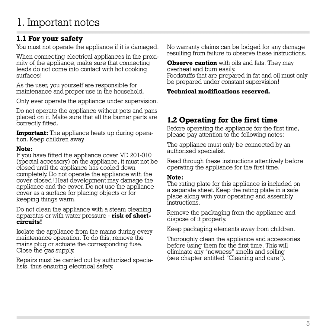 Gaggenau KG 260 CA manual Important notes, For your safety, Operating for the first time 