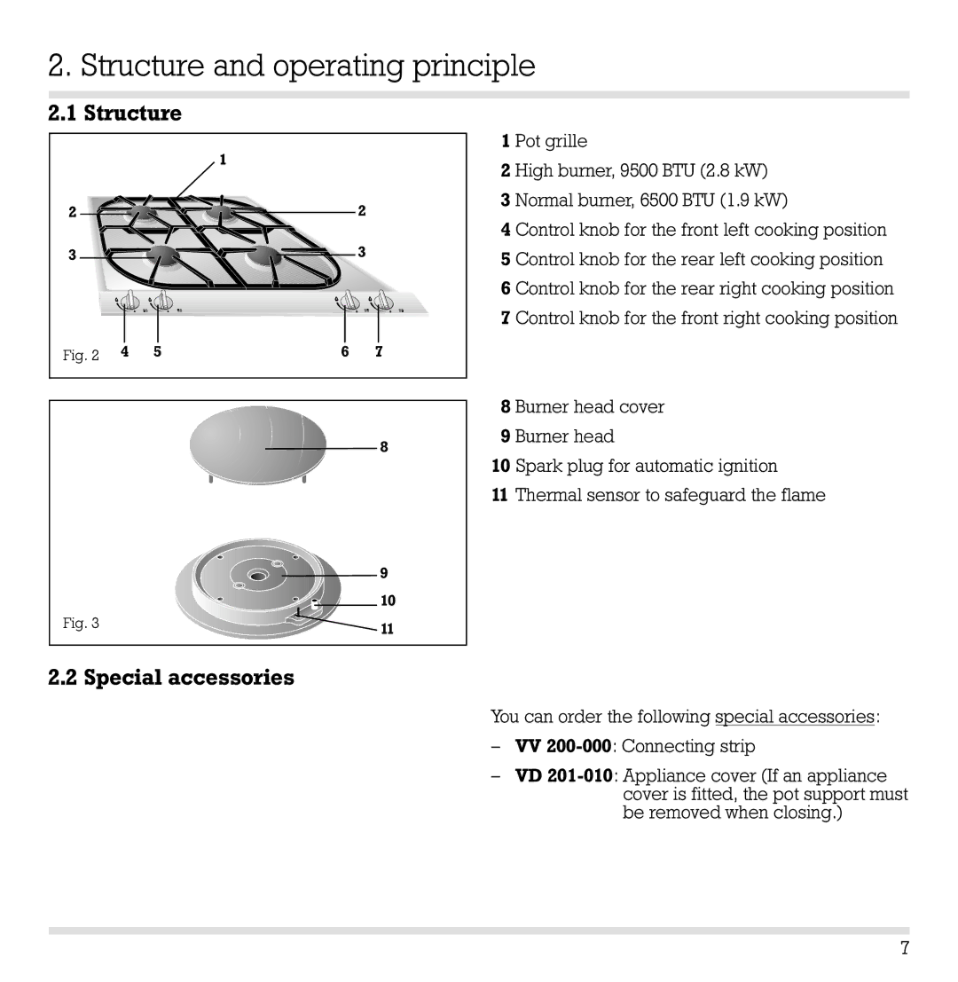 Gaggenau KG 260 CA manual Structure and operating principle, Special accessories 