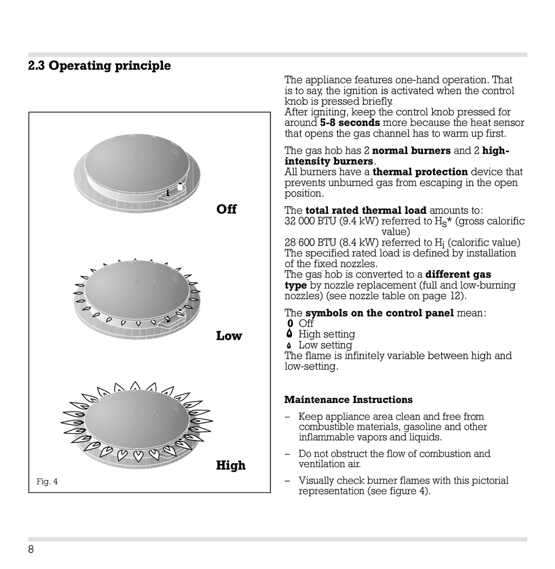 Gaggenau KG 260 CA manual Operating principle Off Low High 