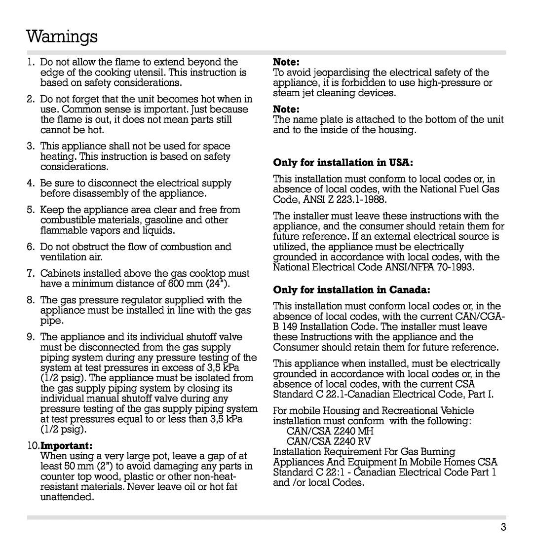 Gaggenau KG 260 CA manual Warnings 