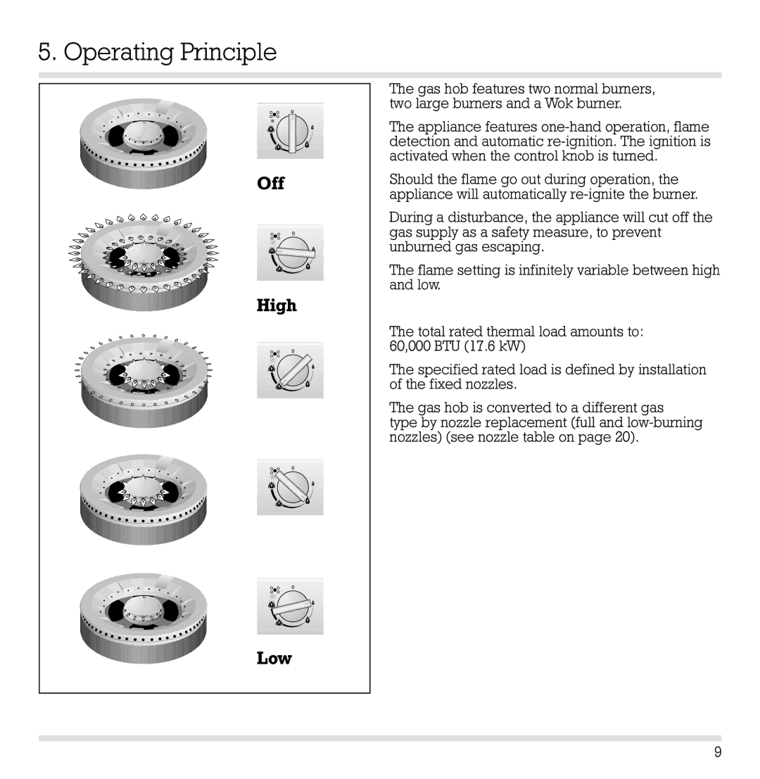 Gaggenau KG 291 CA installation manual Operating Principle, Off, High, Low 