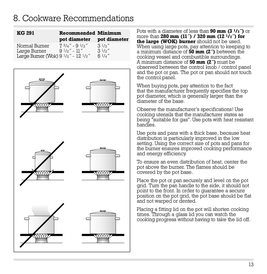 Gaggenau KG 291 CA installation manual Cookware Recommendations 